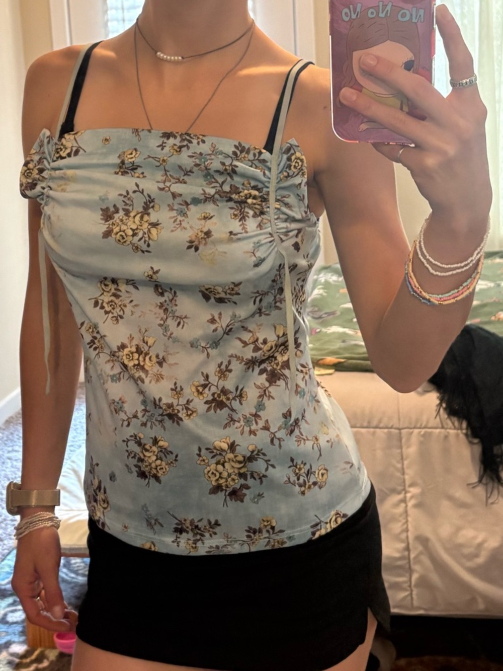 Free People Light Blue Floral Ruched Cami